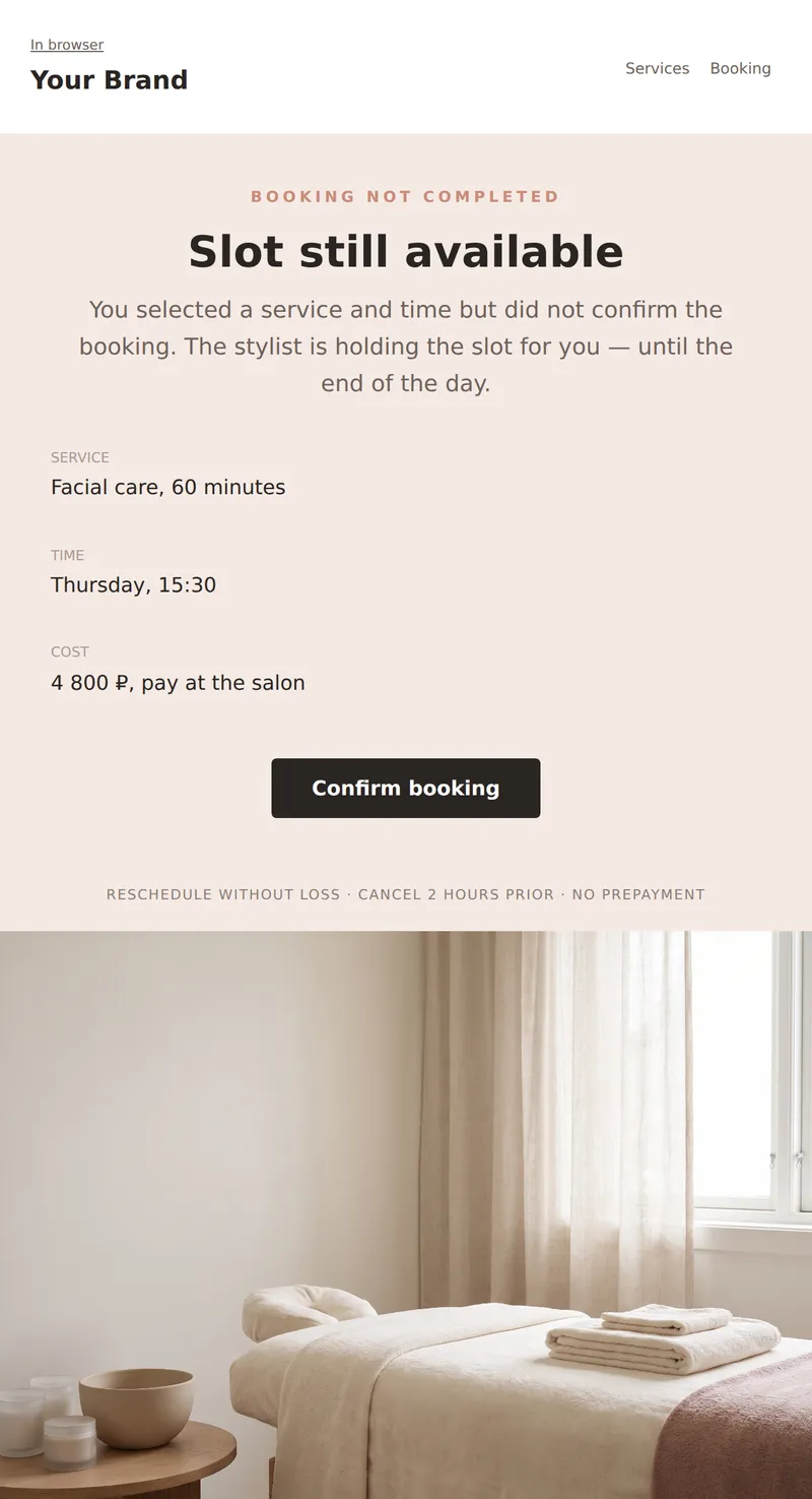 Unfinished booking: slot still available (beauty)