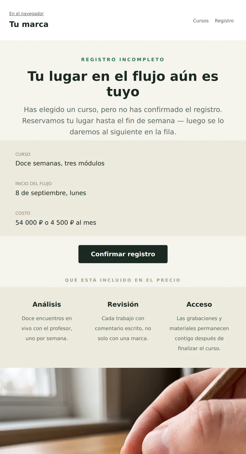 Registro incompleto: un lugar en el curso te espera (cursos)