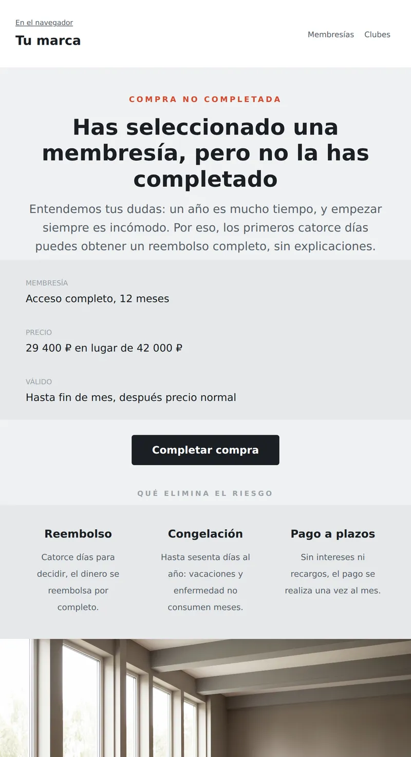 Compra de membresía pendiente (fitness)