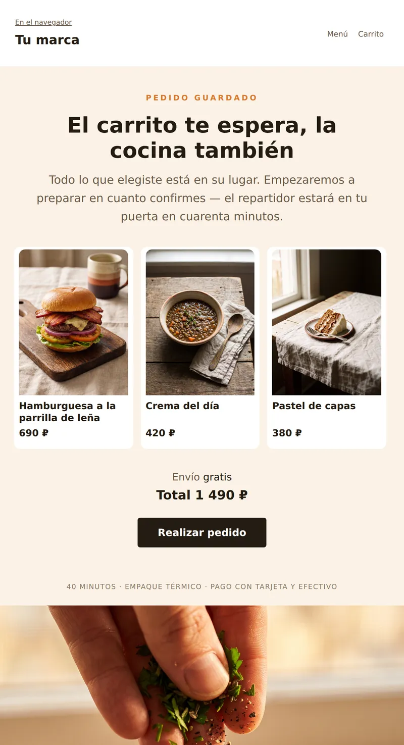 Carrito abandonado: tu pedido te espera (entrega de comida)