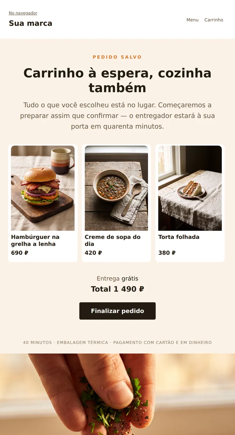 Carrinho abandonado: pedido à espera (entrega de comida)