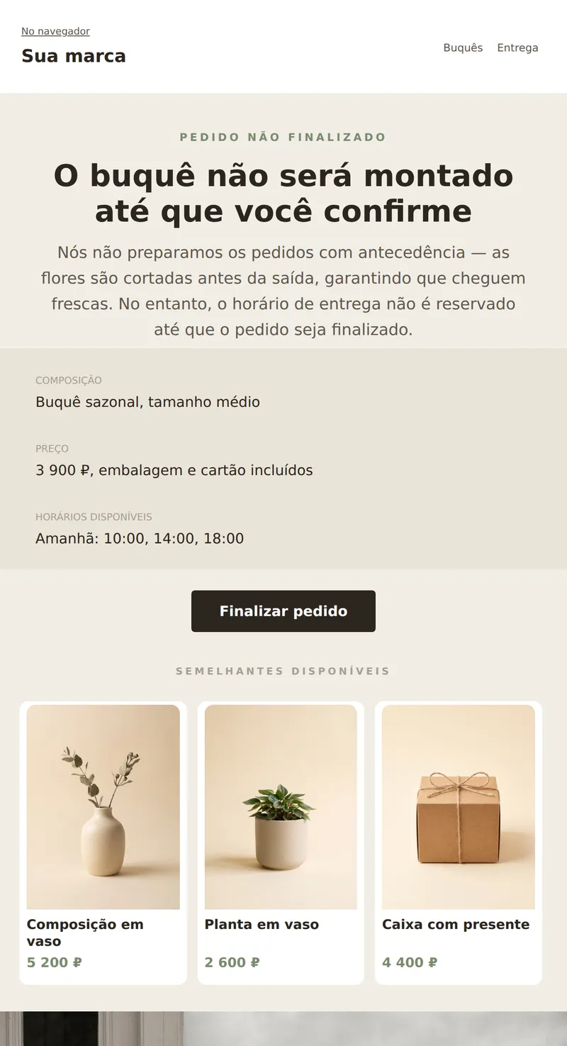 Pedido de buquê não finalizado (presentes e flores)