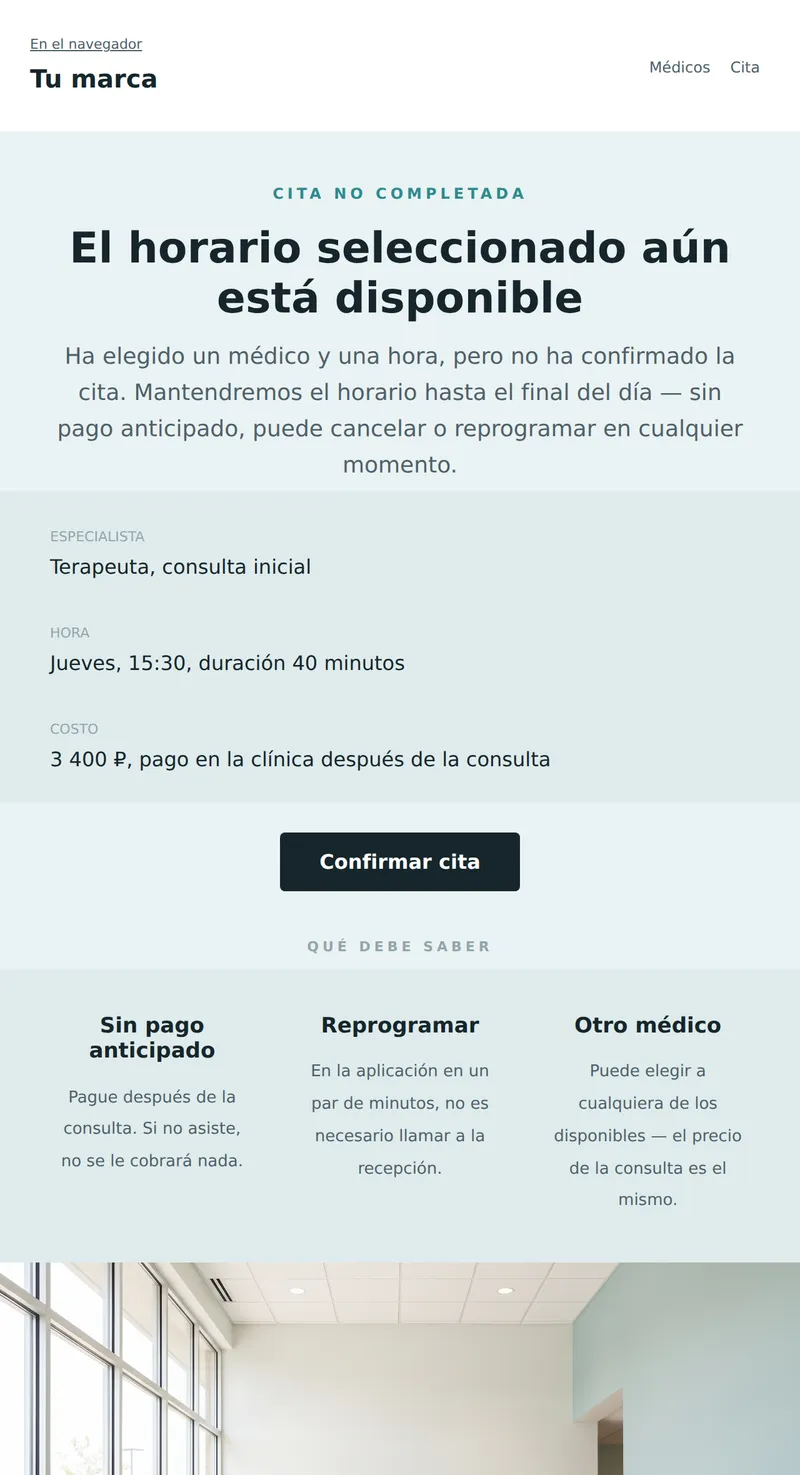 Cita médica incompleta (clínicas)
