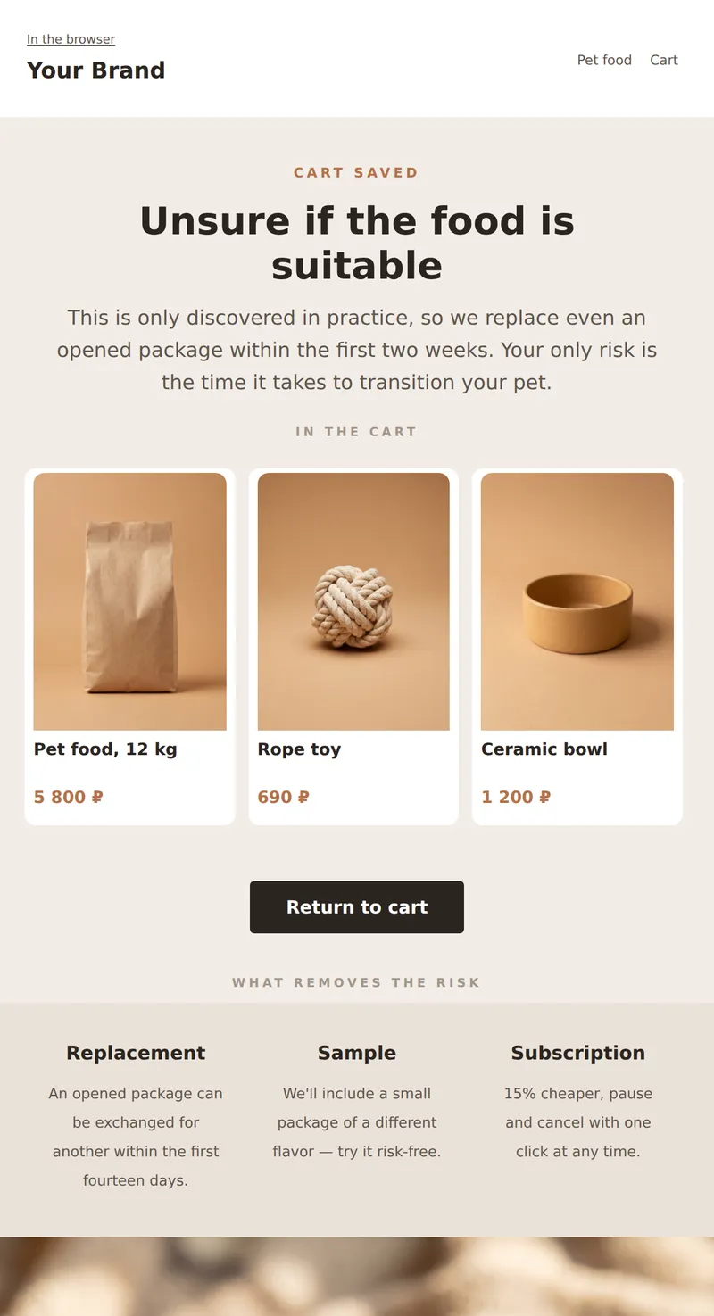 Unfinished pet food order (pet supplies)