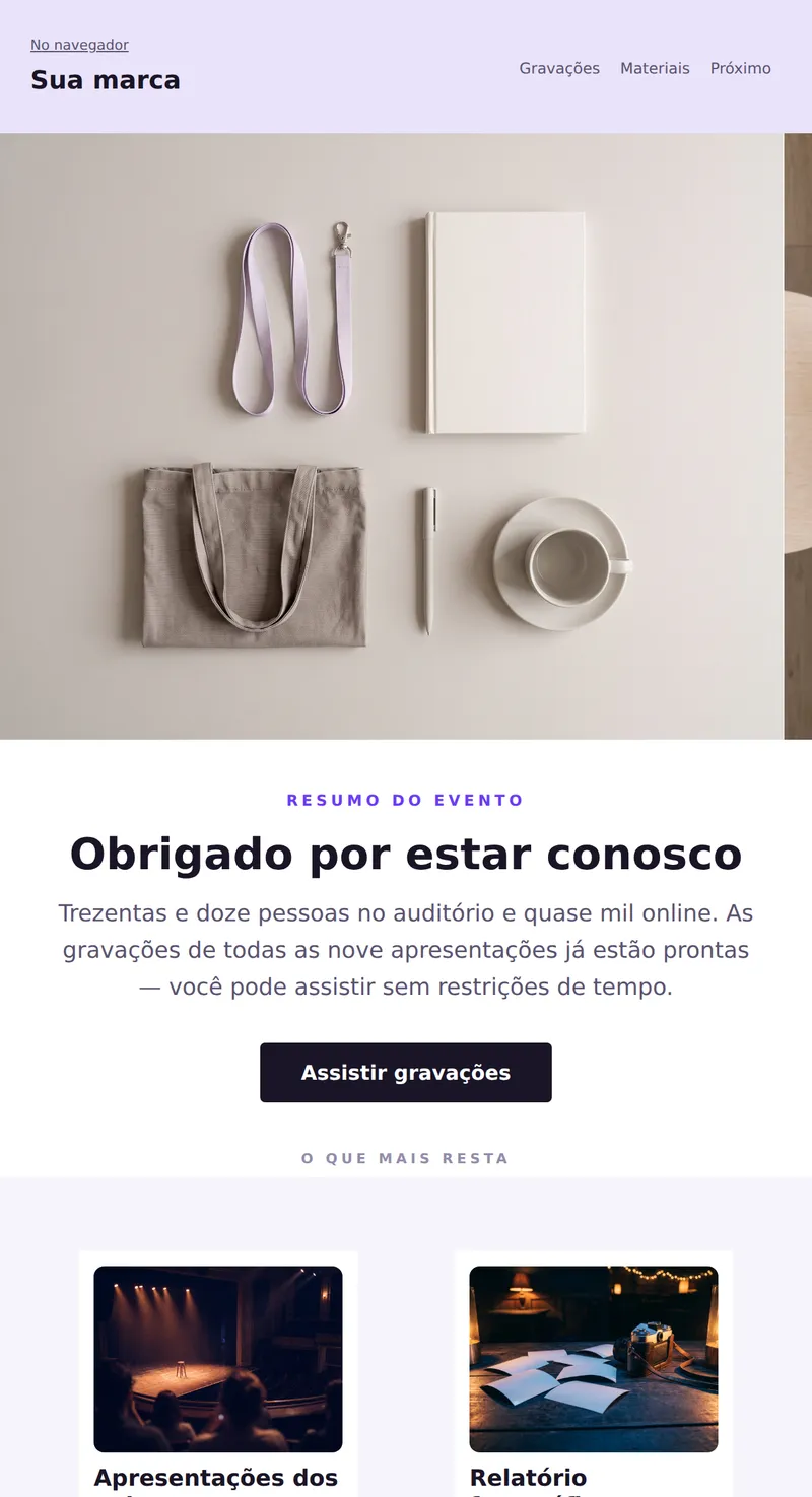 Obrigado por participar: resumo e materiais (eventos)