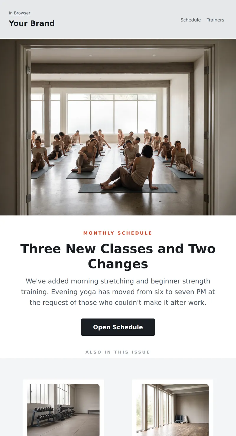 Digest: Schedule and New Classes (Fitness)