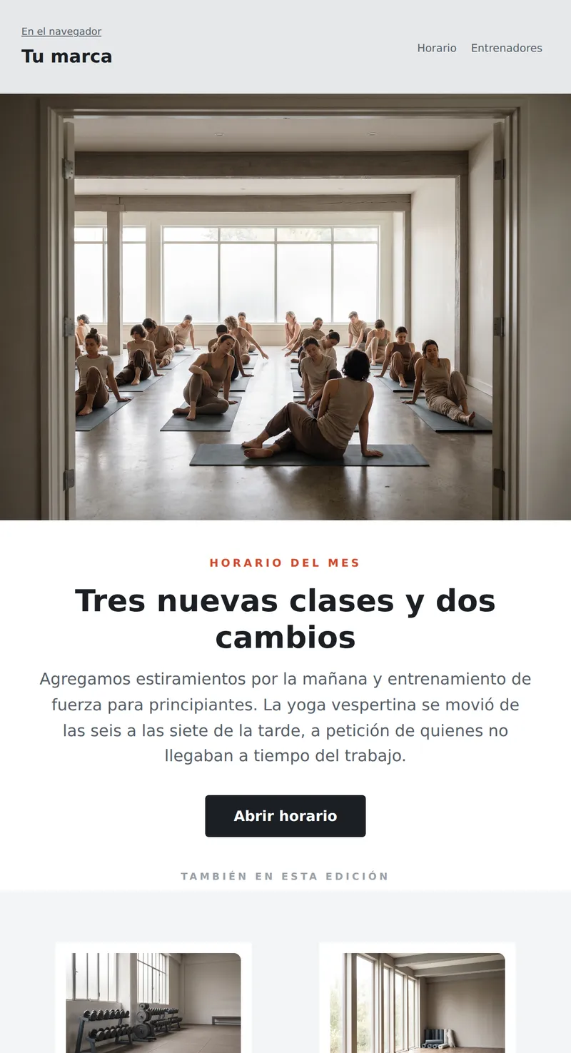 Resumen: horario y nuevas clases (fitness)