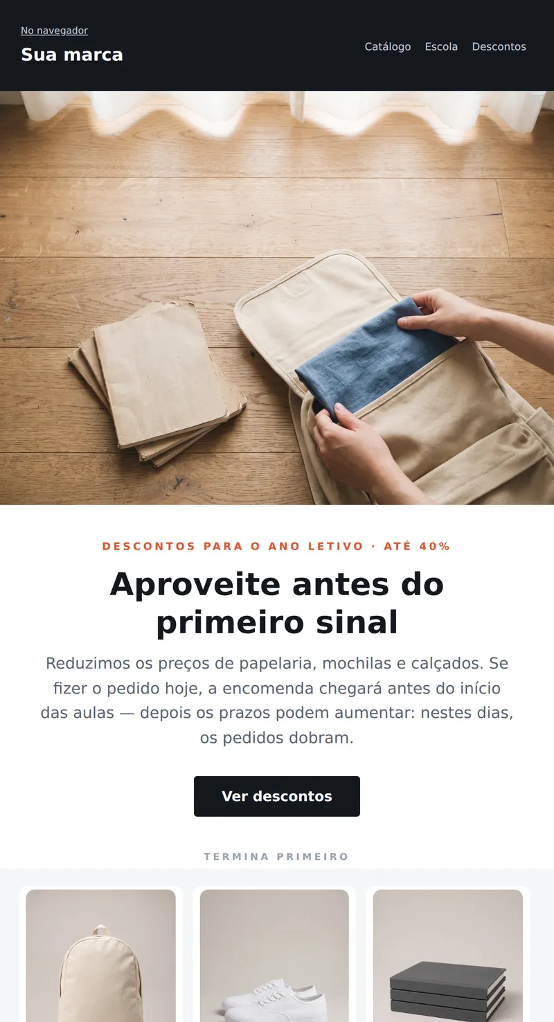 Volta às aulas: liquidação de papelaria (loja online)