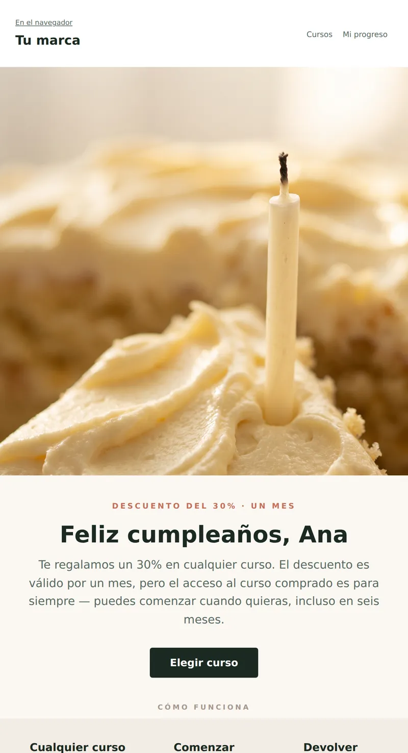 Cumpleaños: curso con descuento (cursos)