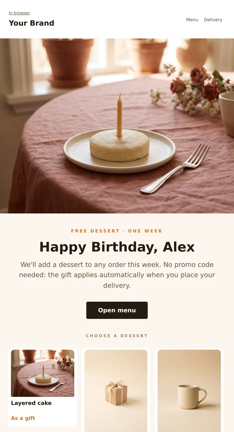 Birthday: Free dessert (food delivery)