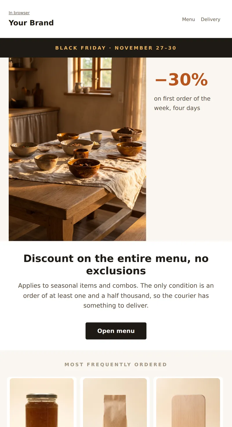 Black Friday: asymmetry (food and delivery)