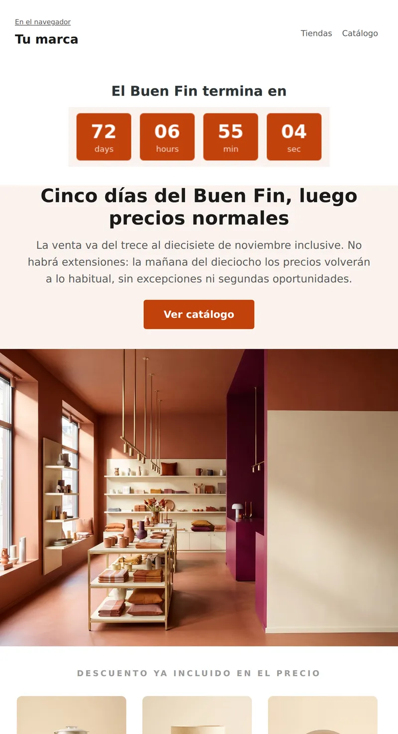 Buen Fin: temporizador en la pantalla principal (venta al por menor)