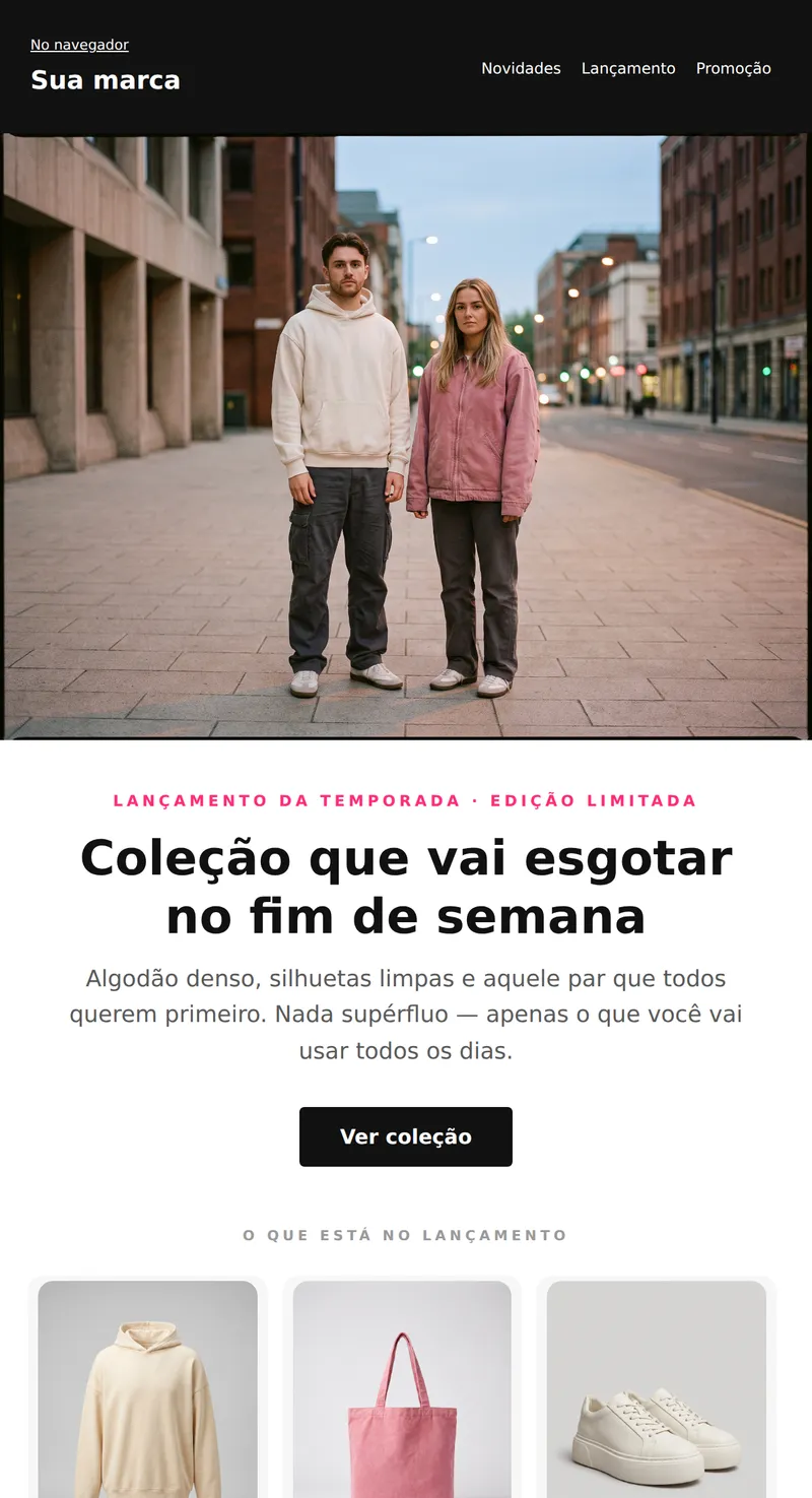Promo: lançamento da nova coleção (moda, juventude)