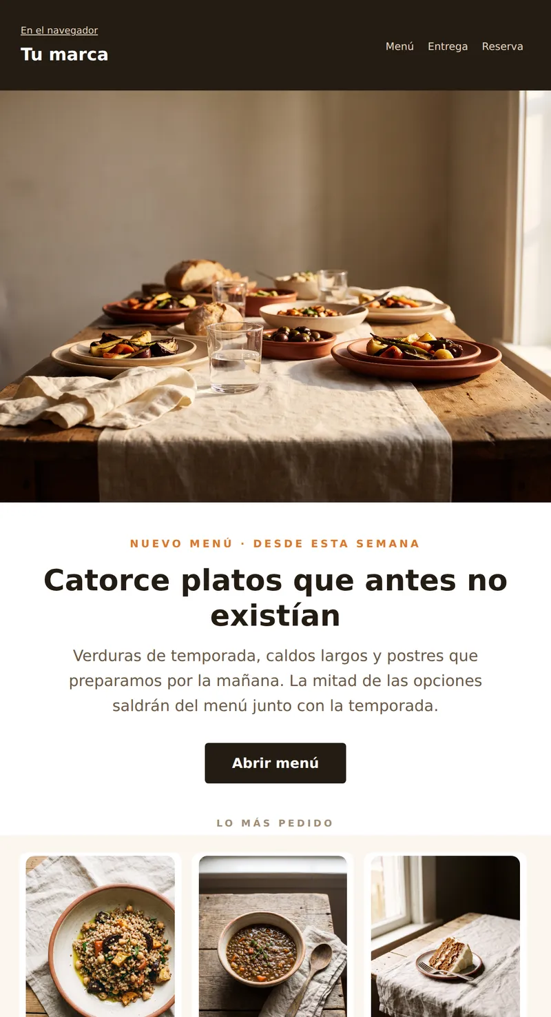 Promoción: nuevo menú, gran banner (HoReCa)