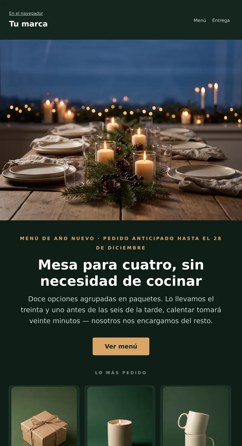 Año Nuevo: menú festivo (entrega de comida)