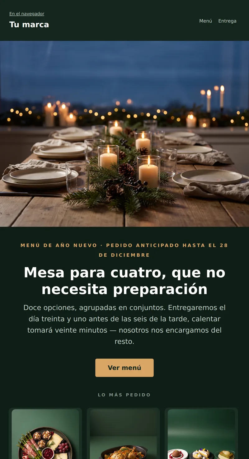 Año Nuevo: menú festivo (entrega de comida)