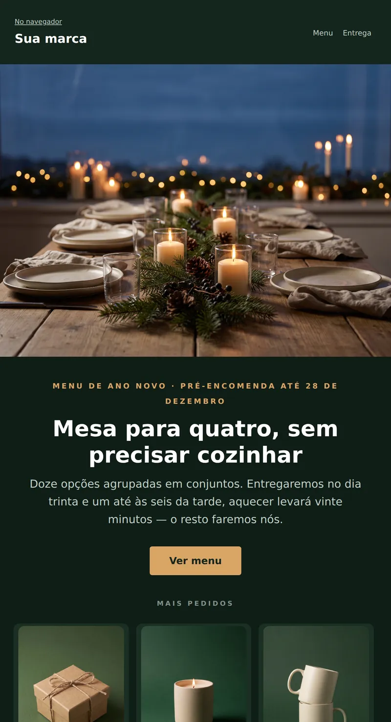 Ano Novo: menu festivo (entrega de comida)