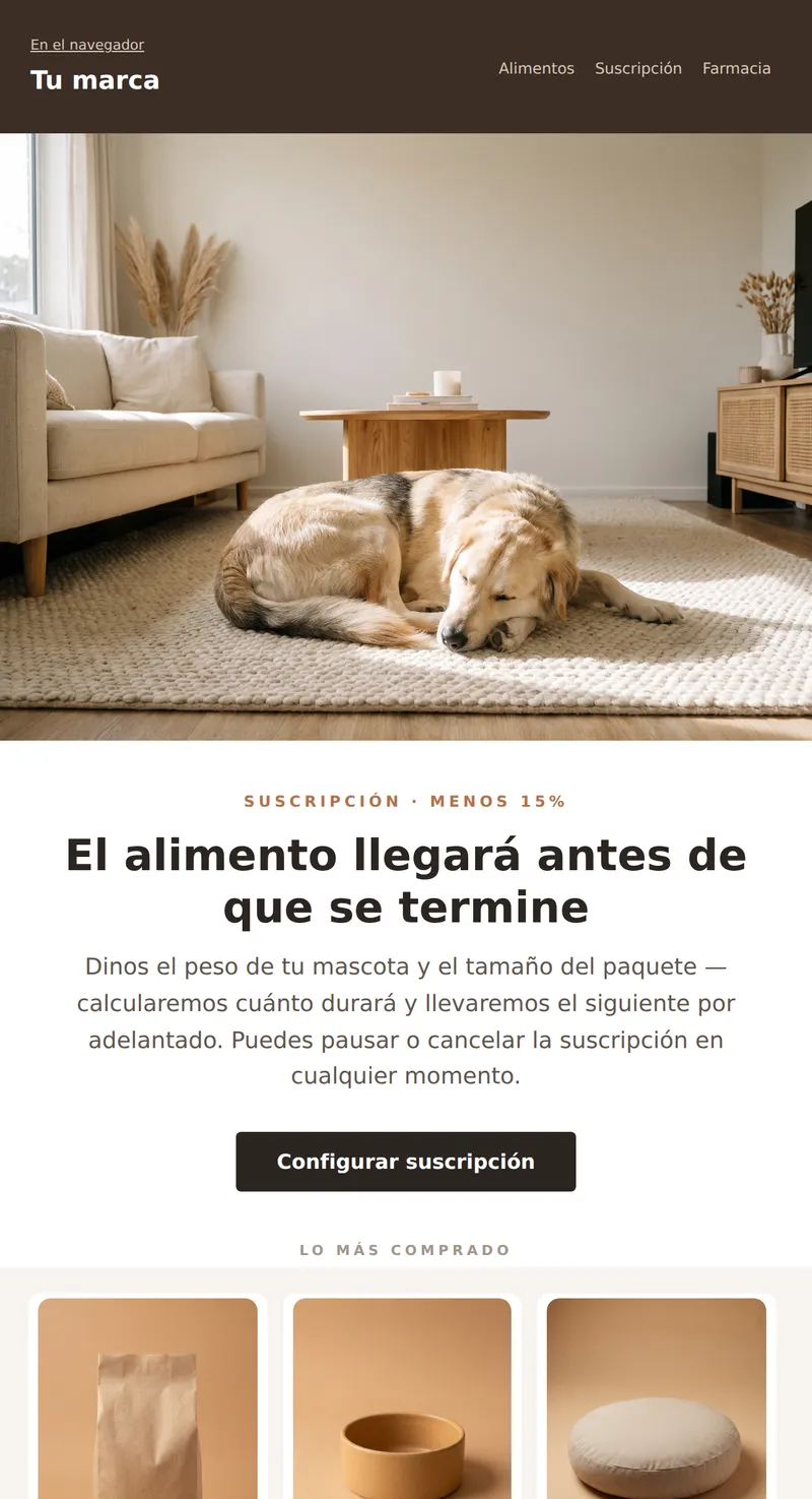 Promoción: alimento y suscripción (productos para mascotas)