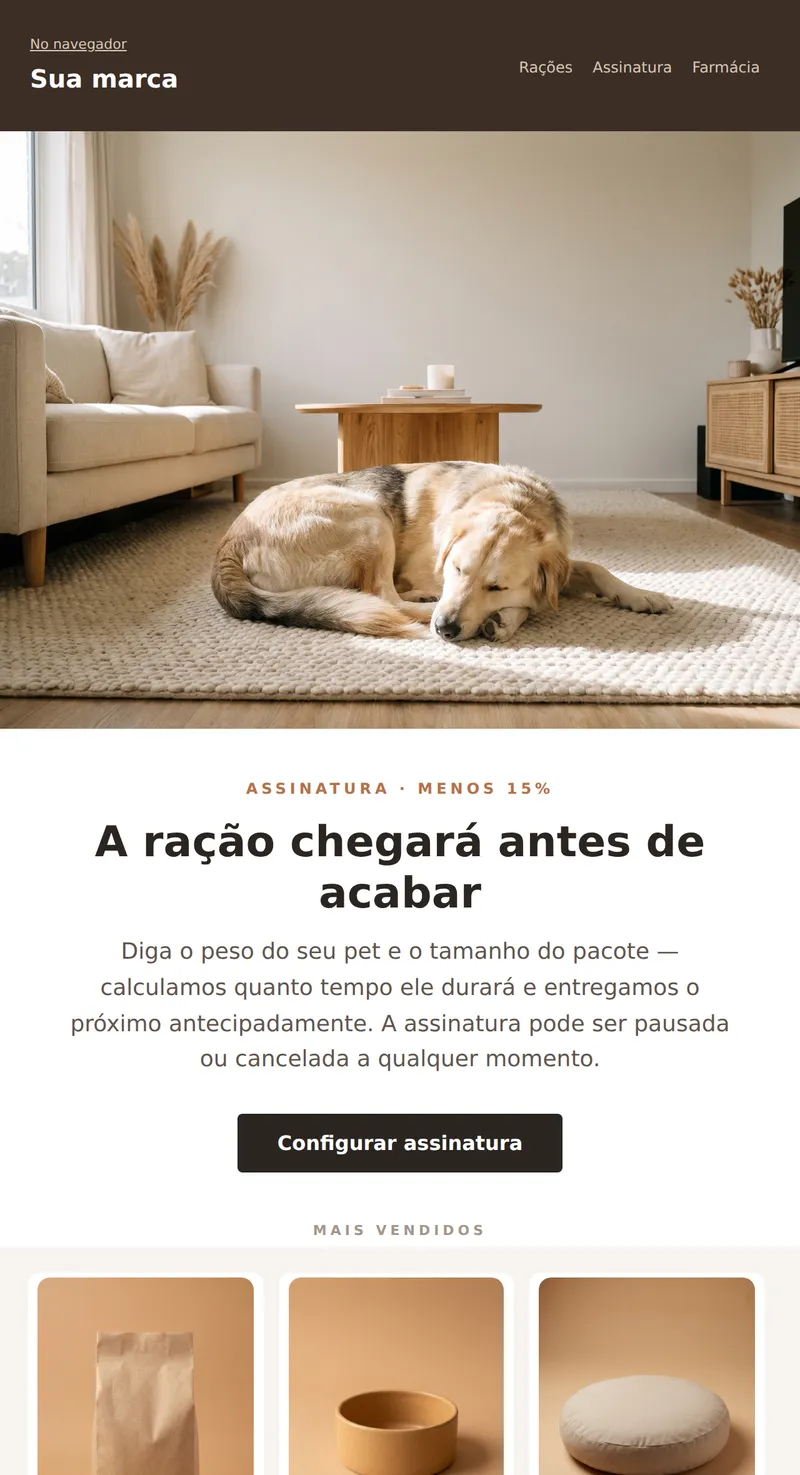 Promoção: ração e assinatura (produtos para animais de estimação)