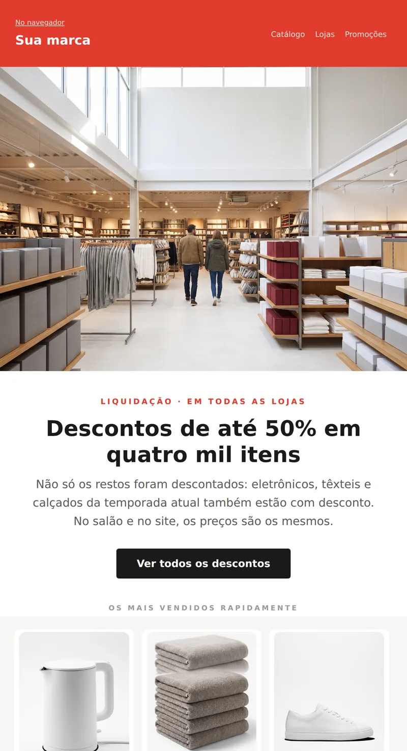 Promoção: liquidação nas lojas, grande banner (varejo)