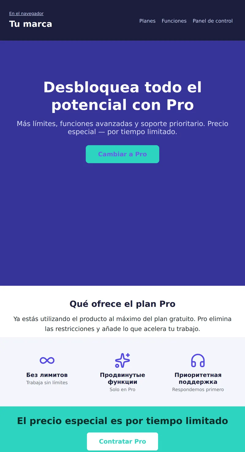 Promo: cambia a Pro, gran banner (SaaS)