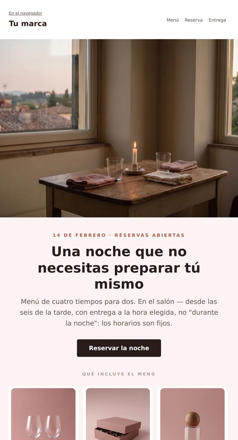 Día de los Enamorados: cena para dos (entrega de comida)