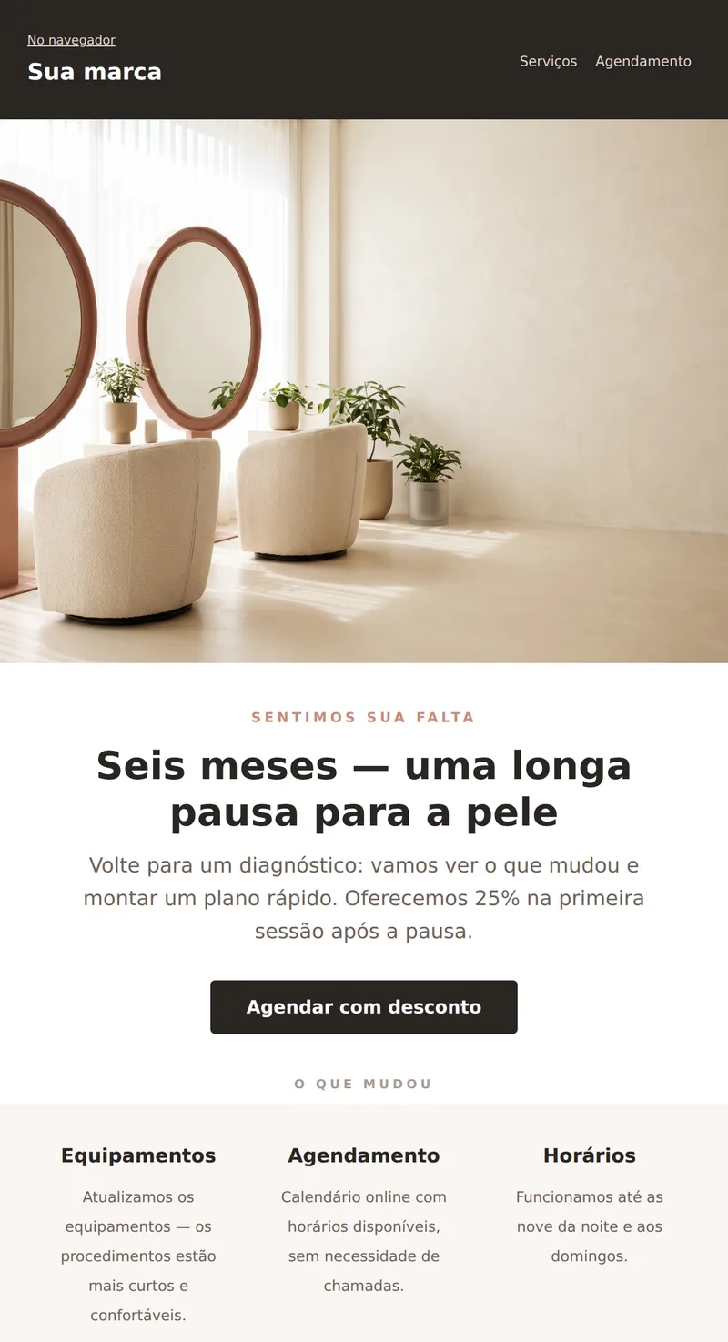 Reativação: sentimos sua falta (beleza e serviços)