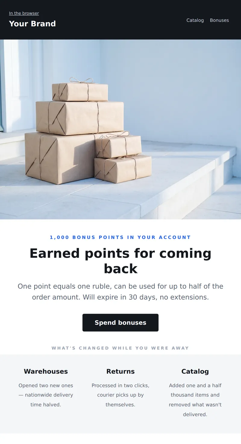 Reactivation: Come back with a bonus (online store)