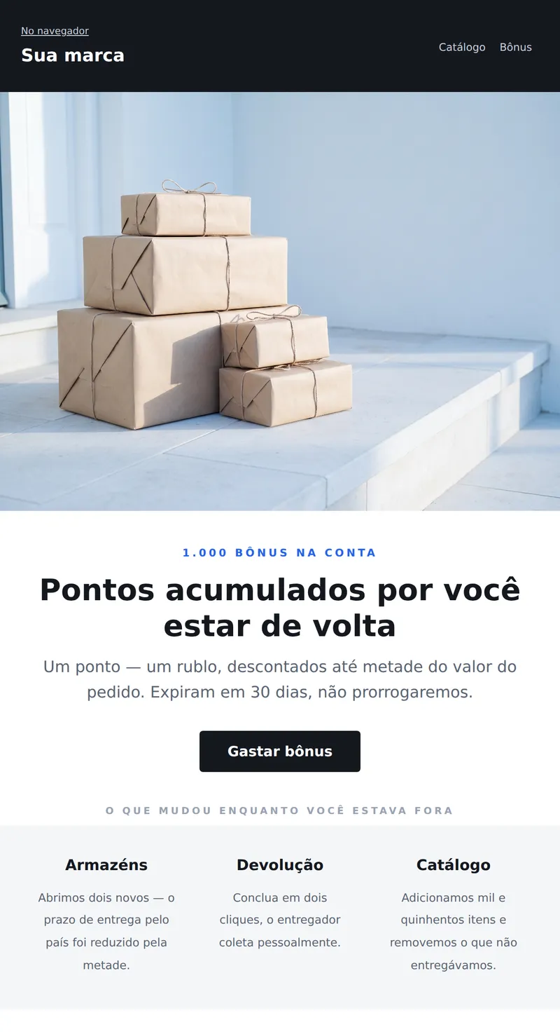 Reativação: volte com bônus (loja online)