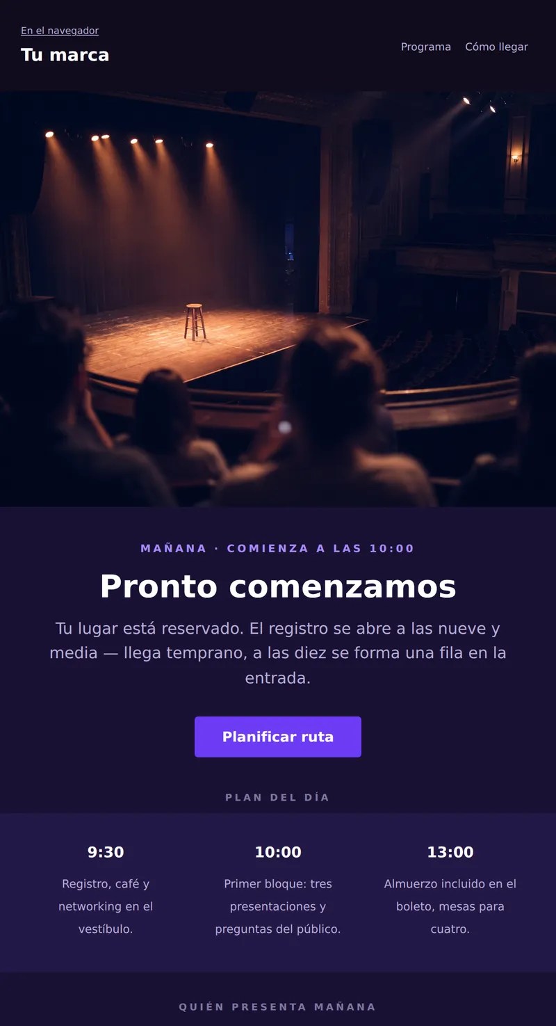 Próximamente: recordatorio del evento (eventos)