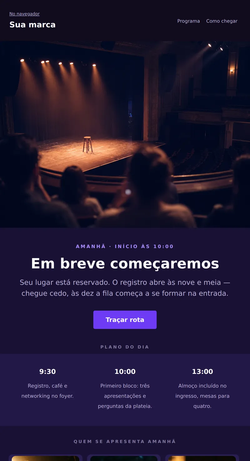 Em breve: lembrete do evento