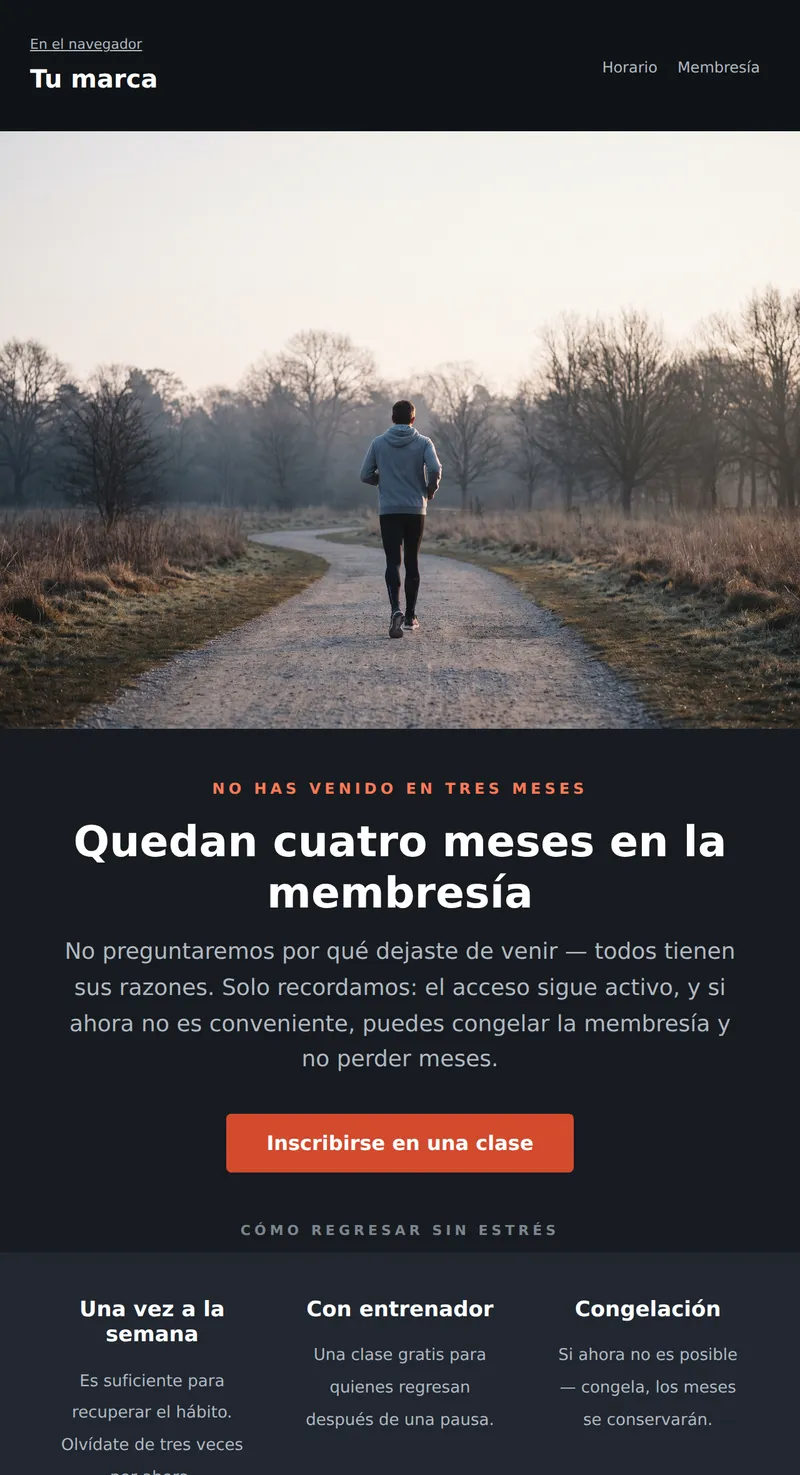 Reactivación: hace tiempo que no visitas el gimnasio (fitness)