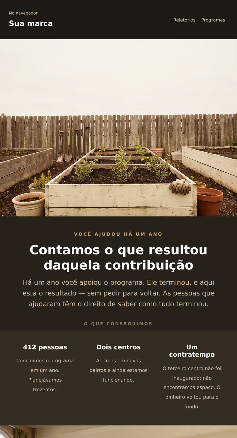 Reativação: um ano sem participação (não lucrativo)