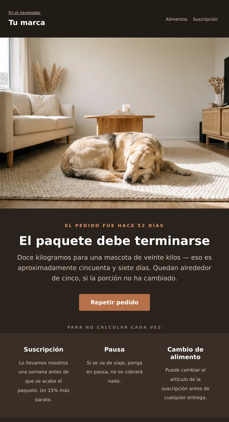 Reactivación: el alimento debe estar por terminarse (productos para mascotas)