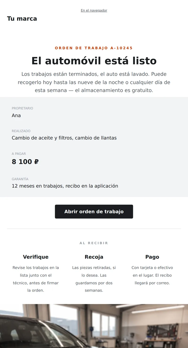El automóvil está listo para entrega (auto)