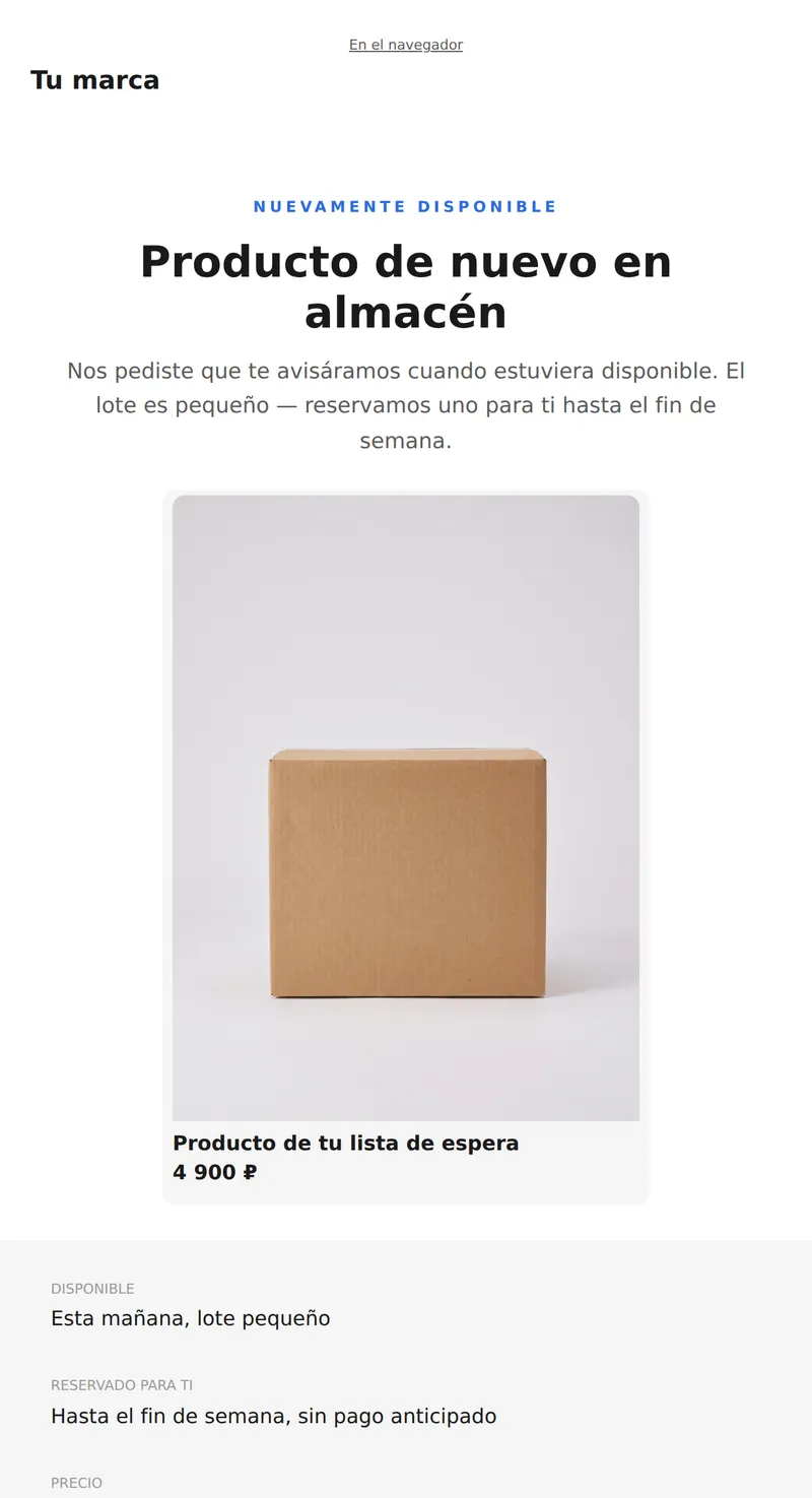 Producto nuevamente disponible (universal)