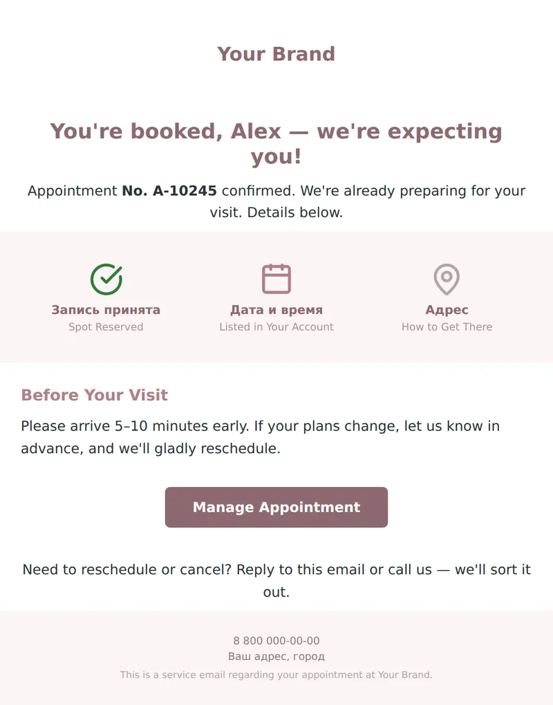 Appointment Confirmation (Beauty and Services)