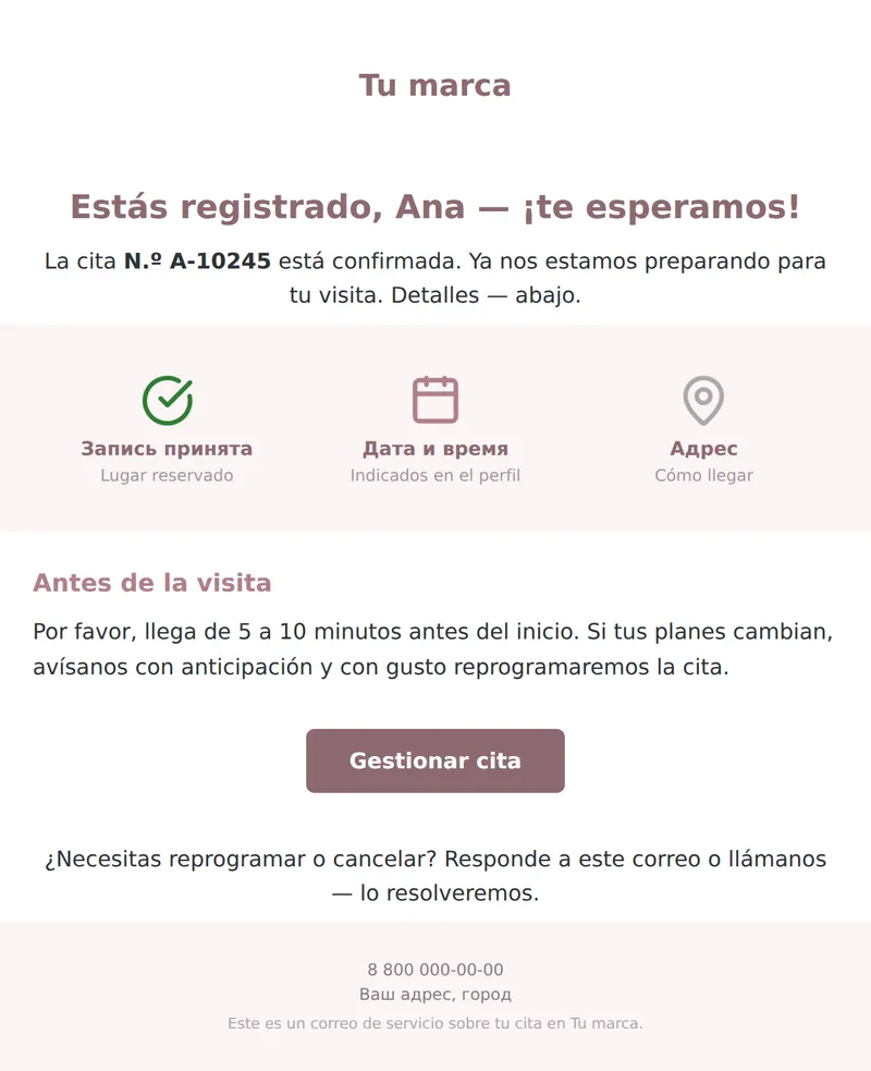 Confirmación de cita (belleza y servicios)