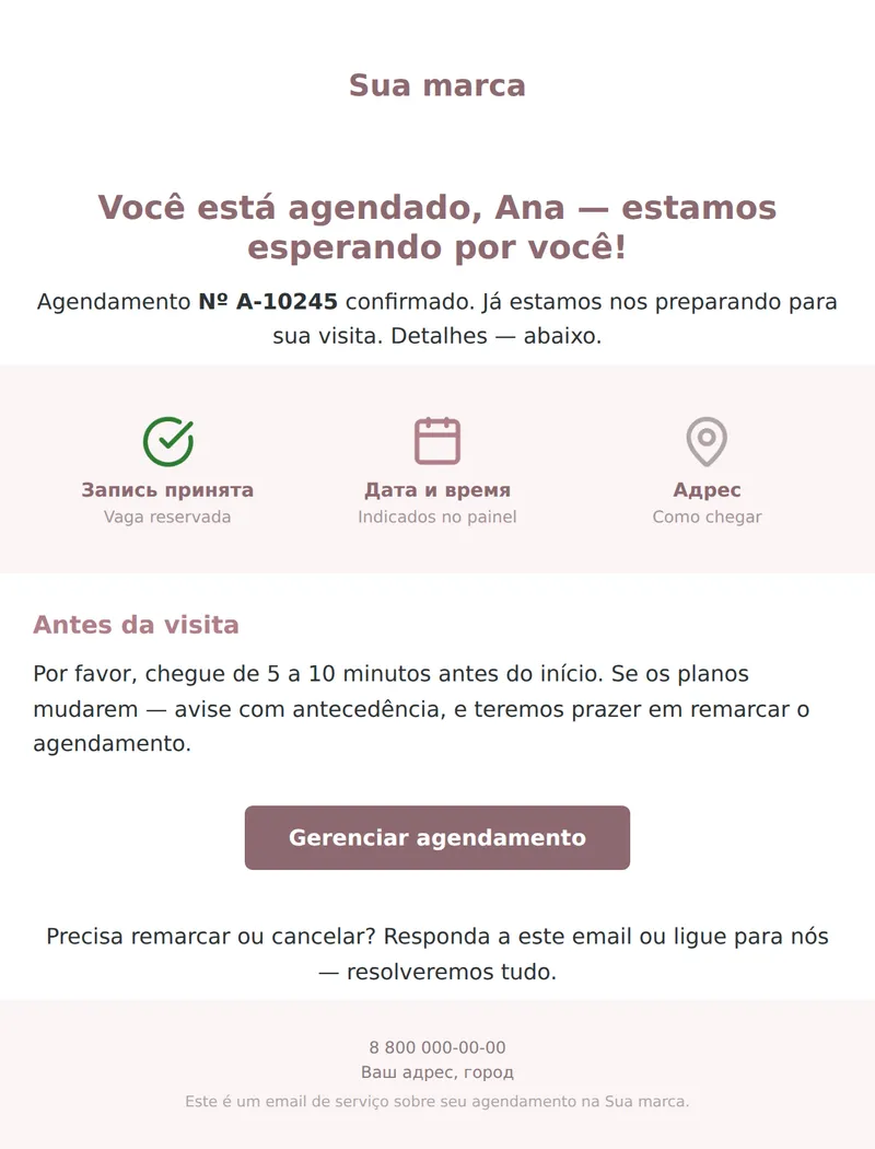 Confirmação de agendamento (beleza e serviços)