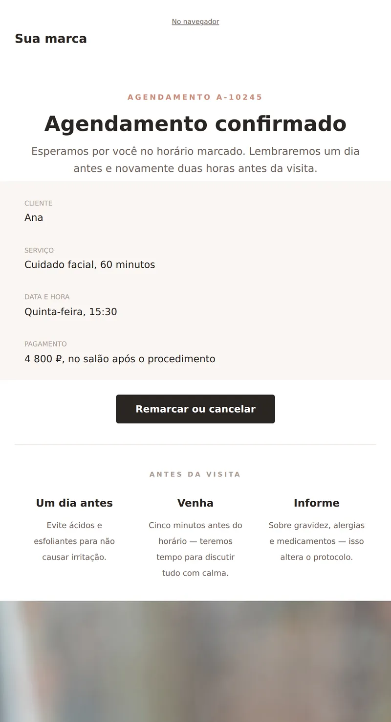 Confirmação de agendamento (beleza e serviços)