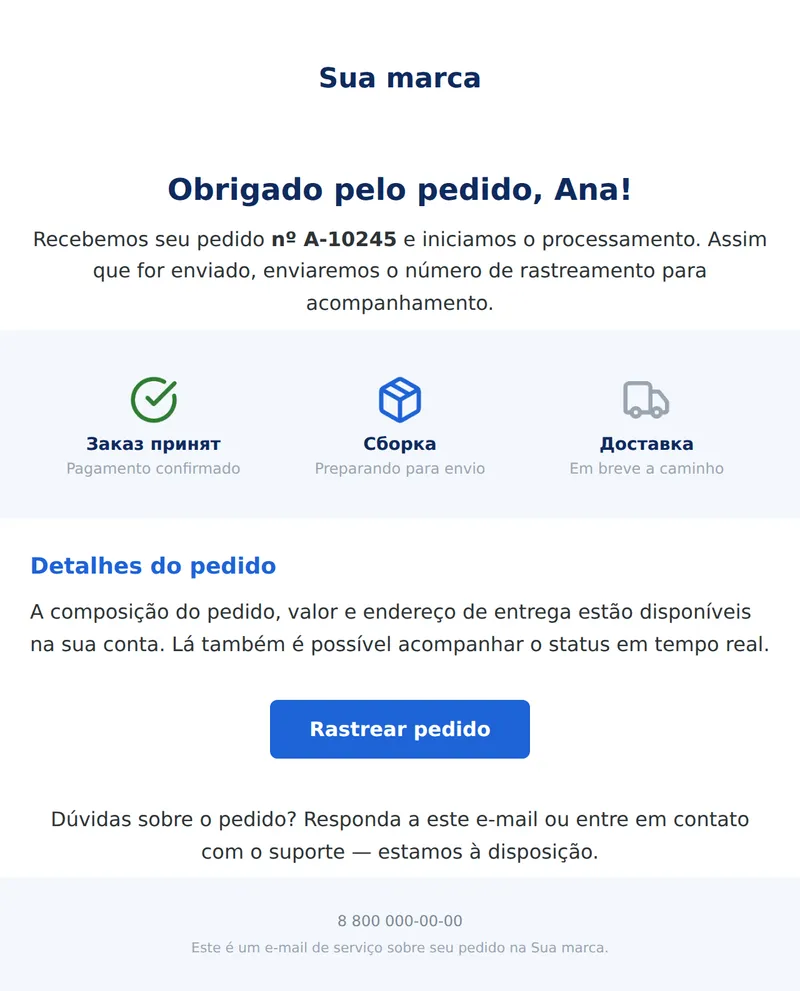 Confirmação de pedido (loja online)
