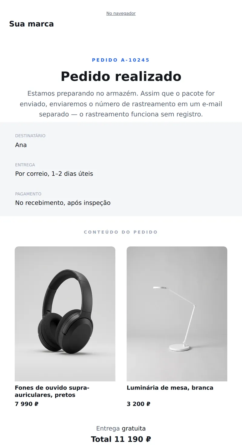 Confirmação de pedido (loja online)