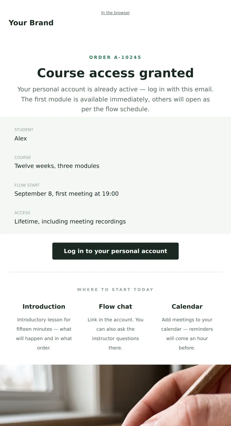 Course access granted (courses and info products)