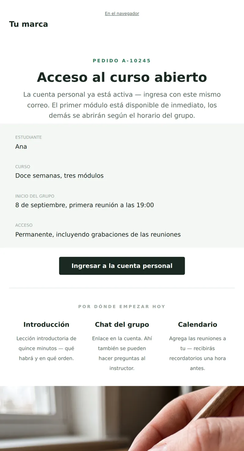 Acceso al curso abierto (cursos y productos informativos)