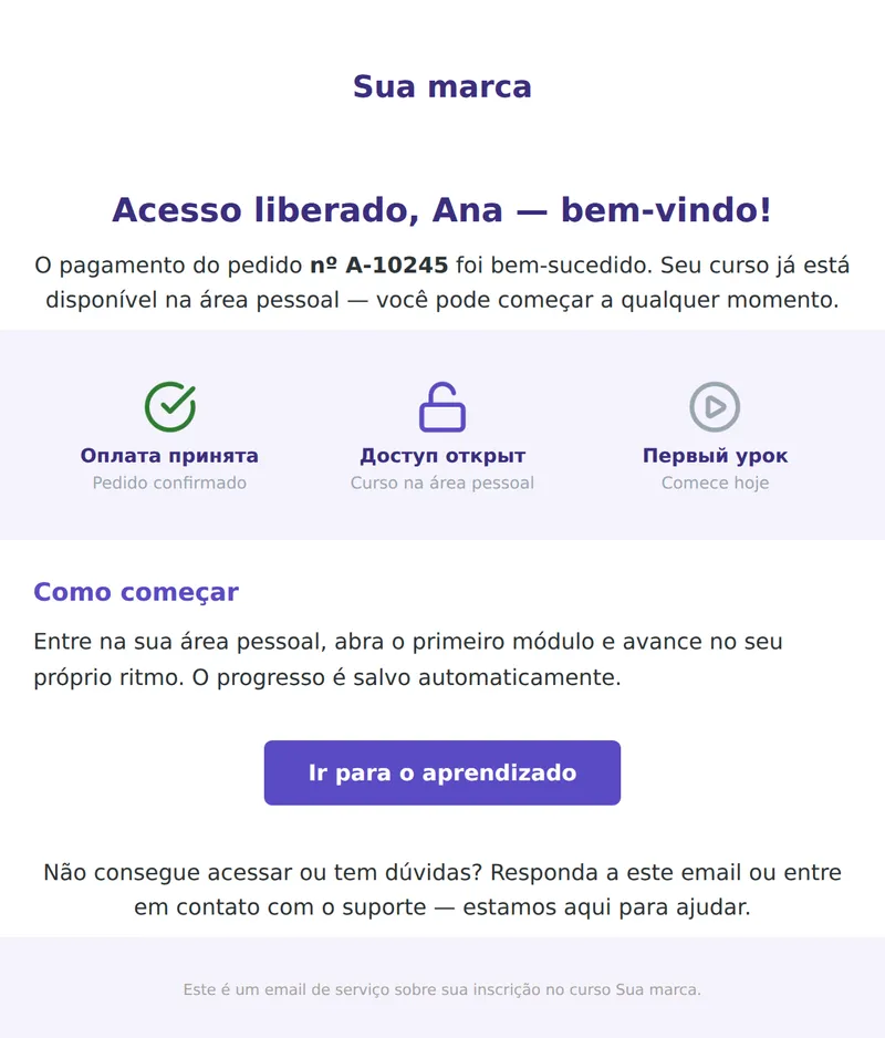 Acesso ao curso liberado (cursos e infoprodutos)