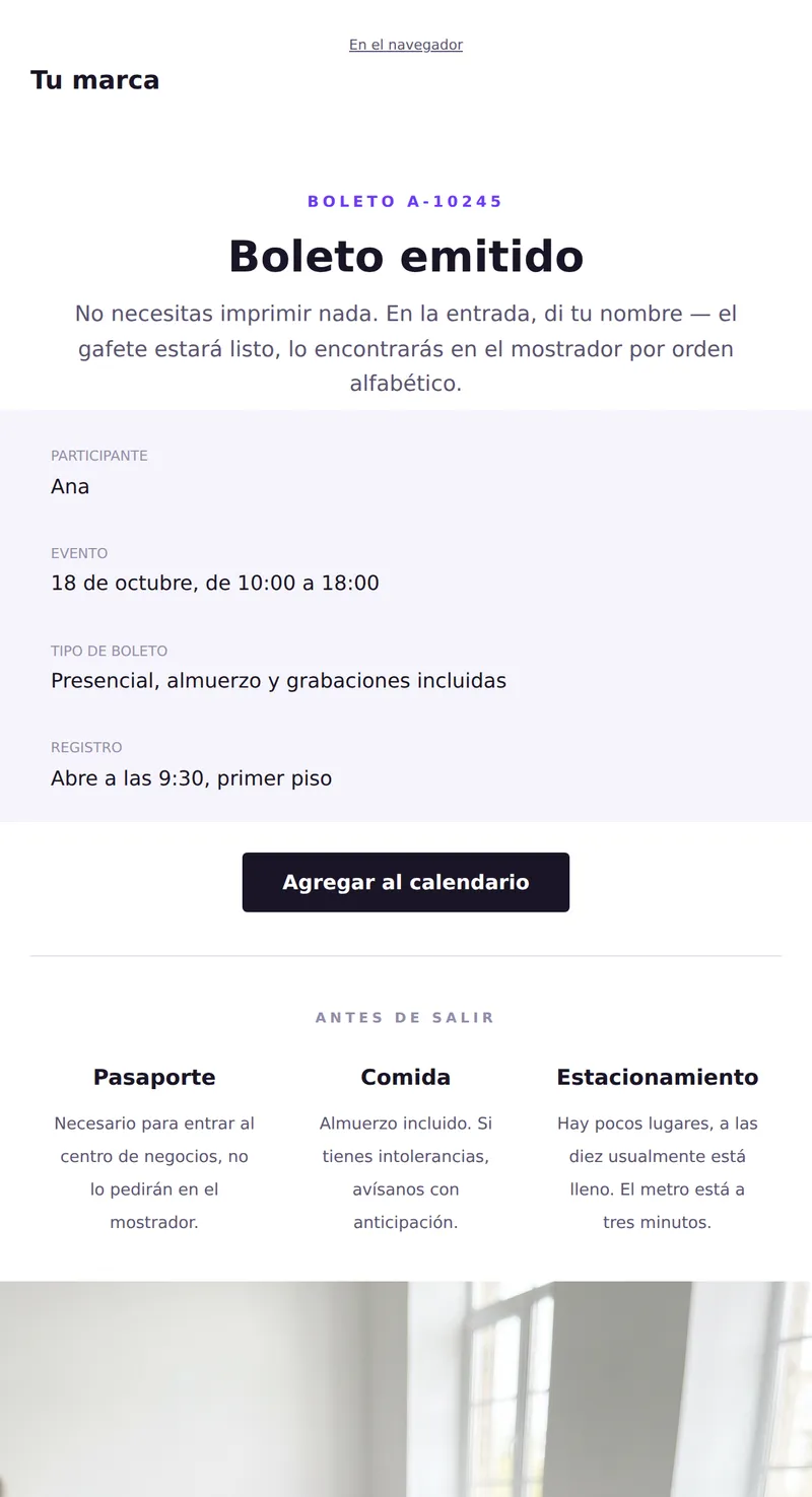 Tu boleto para el evento (eventos)