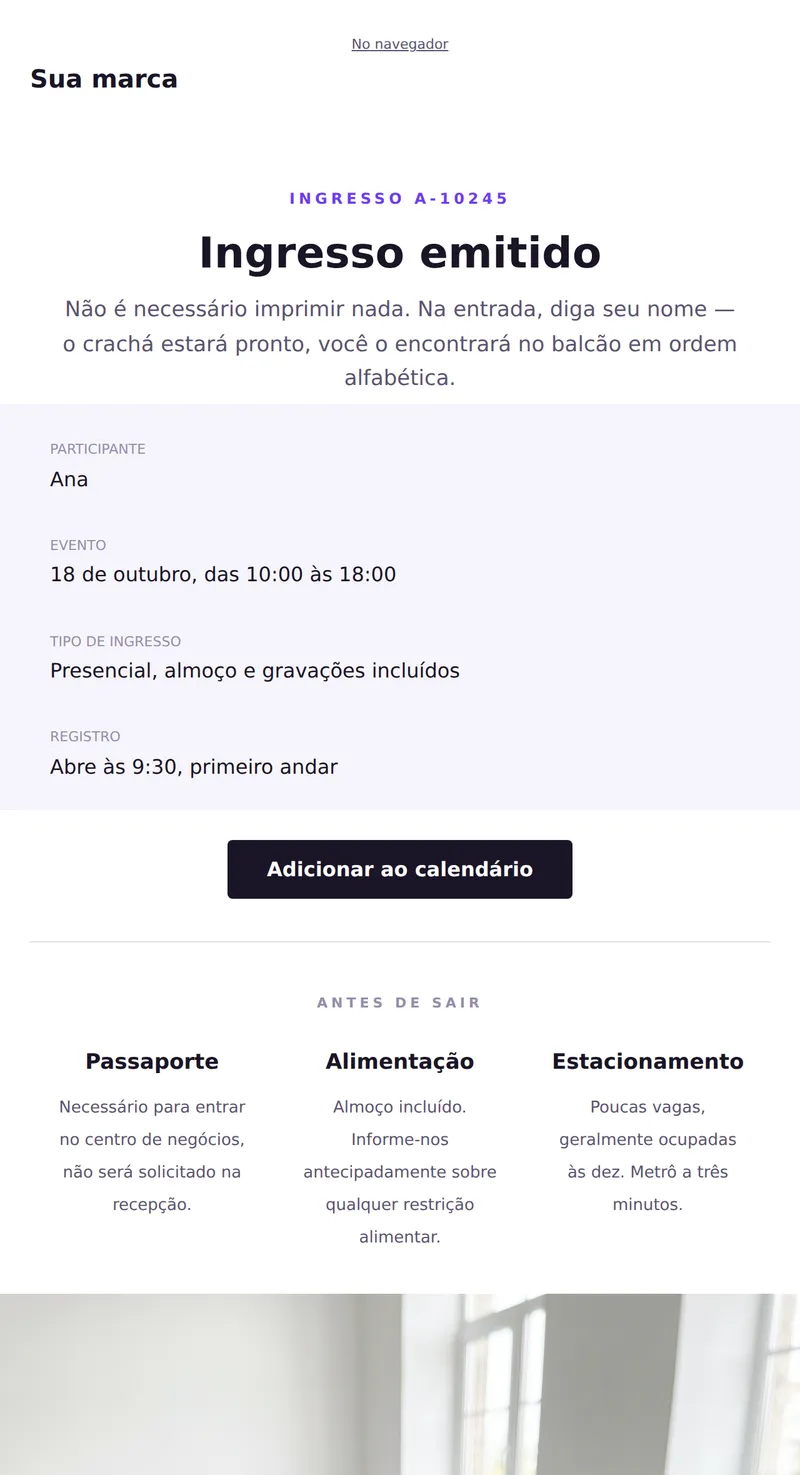Seu ingresso para o evento (eventos)