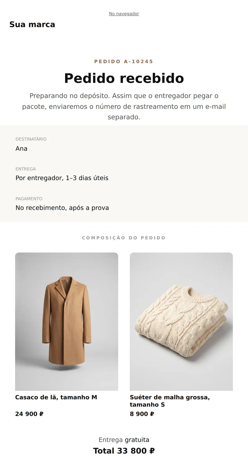 Confirmação de pedido (moda)