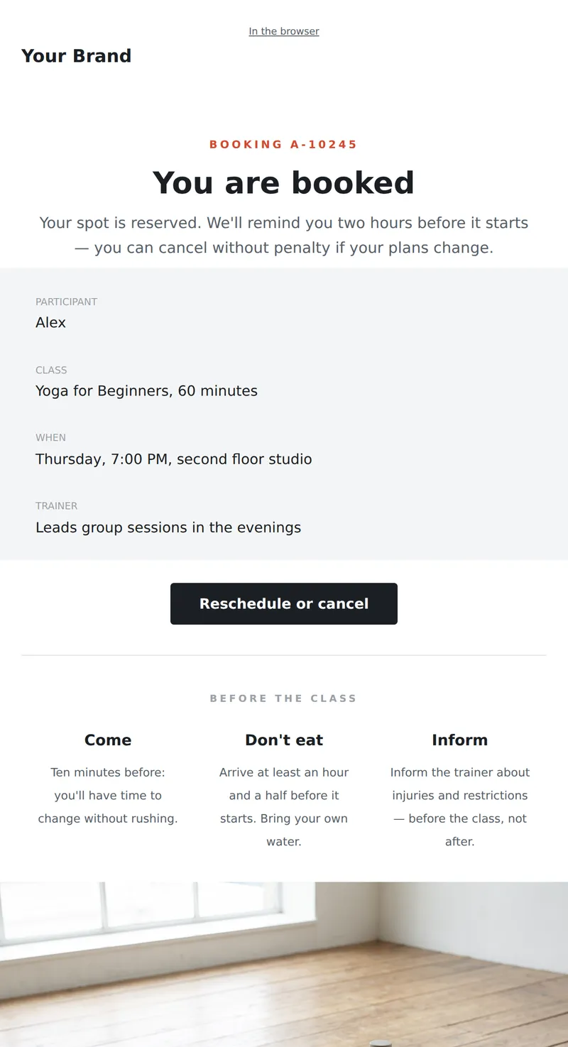 Class Booking Confirmation (Fitness)
