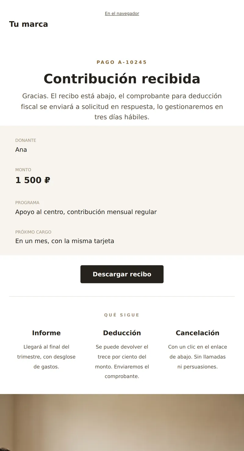Confirmación de donación (sin fines de lucro)